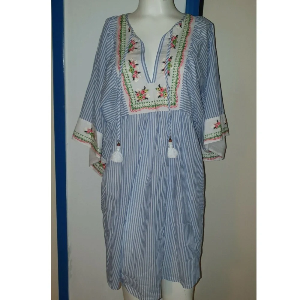 Tory Burch Tunic Caftan Striped Beach Swim Coverup Dress NWT Resort Cruise - Picture 4 of 7